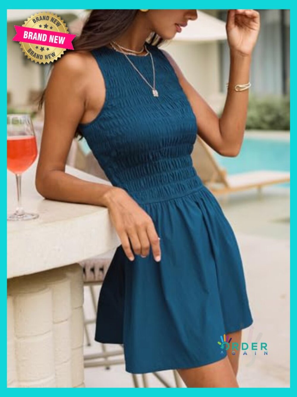 Smocked Sleeveless Mini Sundress Ruffle A-Line Tank Dress Night Out Cocktail - Picture 4 of 7